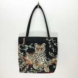 Vintage 90s Tapestry Bag Leopard Jungle Tote Handbag Phoebe Funky Artsy Carpet